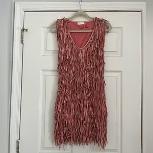 Sass & Bide pink fringe leather dress